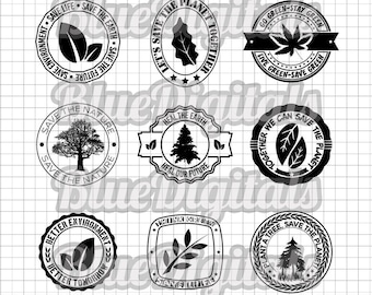Distintivi SVG "Natura e Ambiente" / Timbri EPS vettoriali "Salva la Natura" / Timbri in gomma PNG "Go Green" / Timbri SVG "Salva la Terra" / Timbri SVG "Natura della Foresta"
