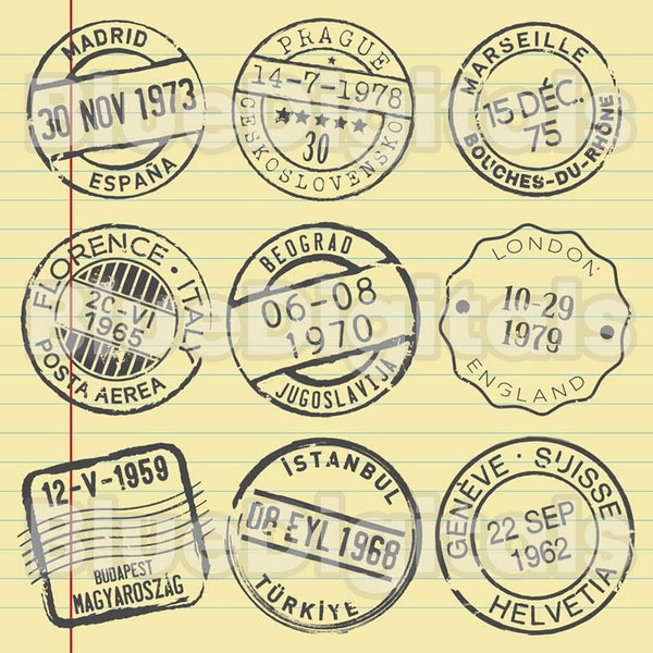 Post Office Rubber Stamps SVG | Vintage Post Stamps EPS Vector | Postage Mail Rubber Stamps PNG Set | Grungy Post Service Stamps Svg