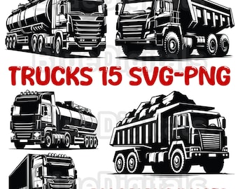 Trucks SVG, Transportation SVG Silhouette, Semi Trucks PNG, Trucks Png, Semi Trucks Svg, Truck Clipart Png and Svg Set, Instant Download