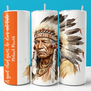 20 oz Tumbler Wrap PNG Design American Indian Chief, Watercolor PNG Image, Sublimation PNG Design for Tumbler, Instant Digital Download