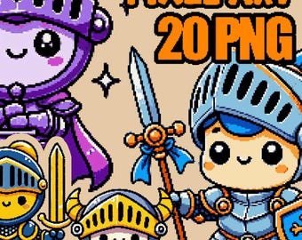 Pixel Art Cute Knights PNG Clipart, Pixel Art Png Transparent Background, Medieval Knight in Pixel Art Png Bundle, Commercial Use