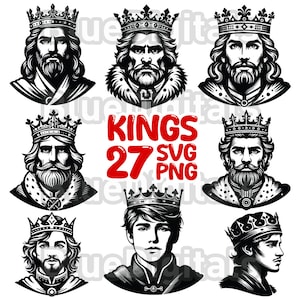 King SVG, King Silhouette PNG, Set of Kings SVG, King Clipart Bundle Svg, King Portrait Svg, 27 King Head Svg, Commercial Use Clipart