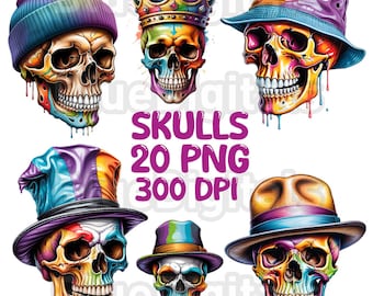 Skull PNG 300 dpi, Set of PNG Skulls, PNG Skull Clipart, Set of 20, Skull Printable, Skull Sublimation Png Design, Commercial Use Cliparts