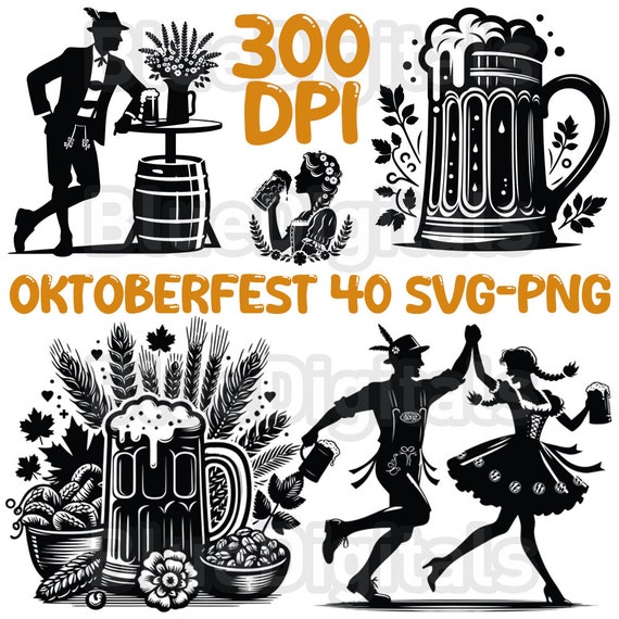 Oktoberfest SVG Design, PNG Oktoberfest 300 dpi Images, SVG Oktoberfest Beer Fest Silhouettes, German Oktoberfest Celebration Png Svg Files