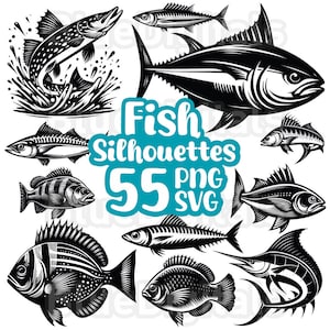 Fish Silhouette SVG, SVG Fish Bundle, Set of PNG Fish Silhouette Bundle, Fish Png Silhouette with Transparent Background, Instant Download