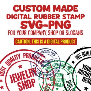 Peut inclure: Un design de tampon en caoutchouc numérique avec le texte "JEWELRY SHOP" en rouge et blanc, entouré d'autres designs de tampons en caoutchouc colorés avec des textes comme "FUTURE FOCUSED TECH", "TECHNOLOGY MARKET", "LOCAL GIFT FRESH", "YOUR DISCOUNT SLOGAN", et "WE BUILD YOUR ARCHIT DESIGN".