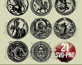 Personaggi mitologici in formato SVG, Zeus in formato SVG, Pacchetto di divinità in formato SVG, Silhouette di mitologia greca in formato SVG, Creature mitologiche in formato SVG e PNG, Eros in formato SVG