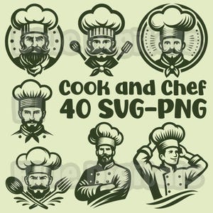 Cook SVG, Chef Svg, Chef Silhouette Svg Bundle, Chef Png Bundle, Chef Svg Logos, Cook Svg Logos, Chef Portrait SVG, Commercial Use Svg Chef