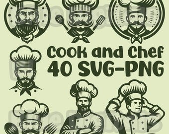 Cook SVG, Chef Svg, Chef Silhouette Svg Bundle, Chef Png Bundle, Chef Svg Logos, Cook Svg Logos, Chef Portrait SVG, Commercial Use Svg Chef