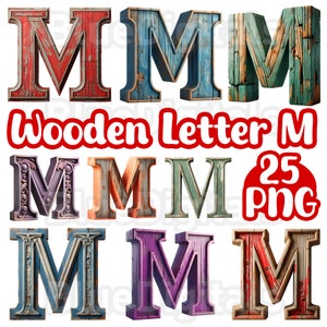 Letras de Madeira PNG, Letra M PNG de Madeira, 25 Letras PNG, Ilustrações de Letra M de Madeira de 300 dpi, Download Instantâneo para Comercial Grátis