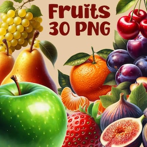 Frutas PNG, Clipart de frutas PNG, Paquete de imágenes prediseñadas de frutas con pintura al óleo PNG, Manzana, uva, plátano PNG, Sublimación de frutas PNG con fondo transparente