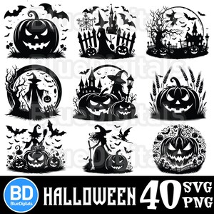 Halloween SVG Silhouettes | 40 PNG and SVG files with Halloween | Svg Halloween Clipart | Png Halloween Pumpkins and Witches | 300 dpi Png
