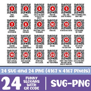 QR Code Funny Messages, Slogans with QR Code, QR Code Png Svg Bundle, Qr Code with Funny Images, Commercial Use Qr Codes for T Shirt
