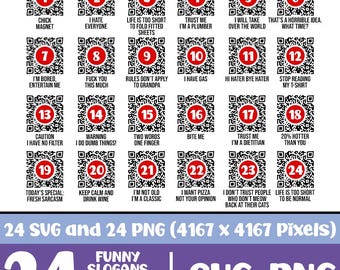 QR Code Funny Messages, Slogans with QR Code, QR Code Png Svg Bundle, Qr Code with Funny Images, Commercial Use Qr Codes for T Shirt