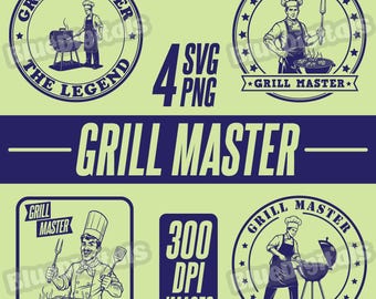 Distintivi e loghi SVG di Grill Master, set di PNG e SVG di BBQ Shop, distintivi SVG vettoriali di Barbecue Master, download immediato