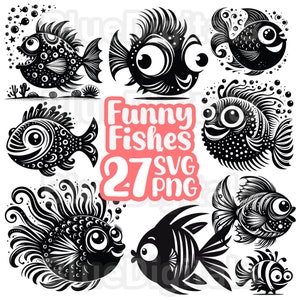 Funny Fish Silhouette SVG - Fish Silhouette PNG - Transparent Funny Fish Png 300 dpi - Funny Fish Silhouette Collection - Svg Clipart