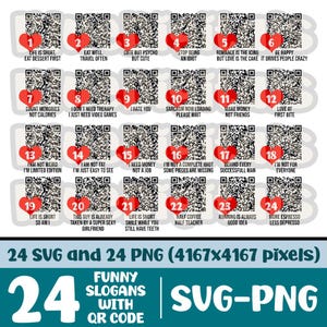 Funny Messages QR Code Svg, Funny Slogans with QR CODE Png Bundle, Qr Code Vector Svg Bundle, 24 Message Qr Code Design, Commercial Use