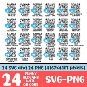 Funny QR Codes Svg, QR Codes Bundle Svg and Png, Funny Messages with Svg QR Code, Funny Slogans with Qr Code Svg, Commercial Use