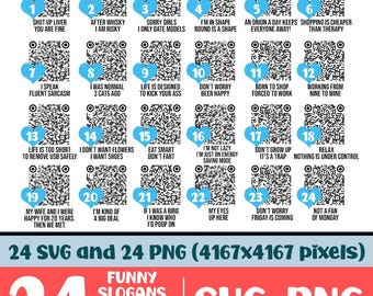 Codici QR divertenti Svg, bundle di codici QR Svg e Png, messaggi divertenti con codice QR Svg, slogan divertenti con codice QR Svg, uso commerciale
