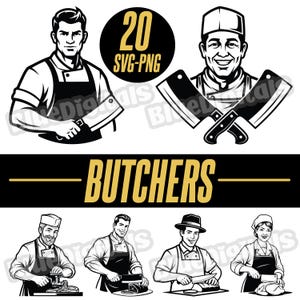 Butchers SVG, Butchery Themed SVG and PNG Files, Butcher Men and Women Svg Logo Set, Instant Download