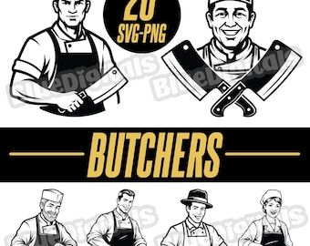 Butchers SVG, Butchery Themed SVG and PNG Files, Butcher Men and Women Svg Logo Set, Instant Download