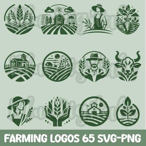 Farming Logos Svg, Agricultural Logo Bundle Svg, Farmer Logo Silhouette Svg and Png Set, Farmhouse 65 Svg Files, Commercial Use Vector Svg