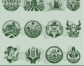 Loghi agricoli in formato SVG, Pacchetto di loghi agricoli in formato SVG, Set di silhouette di logo di agricoltore in formato SVG e PNG, File SVG di Farmhouse 65, File vettoriali in formato SVG per uso commerciale