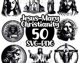 Set di sagome di Gesù in formato SVG, set di PNG cristiani, silhouette di Maria in formato PNG, sagome religiose cristiane in formato SVG, immagini PNG a 300 dpi