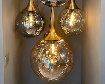 Modernes Design-Kronleuchter-Beleuchtung, Art-Deco-Licht, Glaskugel-Pendellampe, handgemachte Treppenhaus-Deckenlampe MODELL: KARATAY