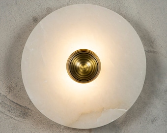 Brass Marble Wall Lights, White Round Sconce Lamp, Modern Home Decor Art Deco LED Light, Housewarming gift Lamp  MODEL : KAMPALA