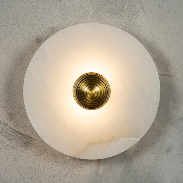 Brass Marble Wall Lights, White Round Sconce Lamp, Modern Home Decor Art Deco LED Light, Housewarming gift Lamp  MODEL : KAMPALA