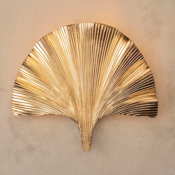 Handgemaakte Ginkgo Leaf Wandlamp, Mid Century Hangende Gouden Schans, Home Decor Vintage Design Messing Licht, Art Deco Verlichting MODEL: ASTARA
