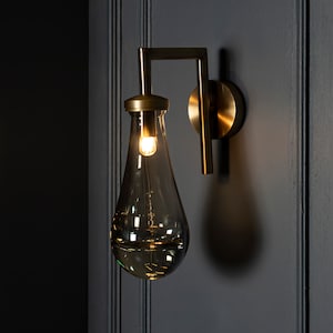 Amber / Smoky Glass Sconce, Drop Brass / Chrome Wall Lighting, Modern Home Decor, Art Deco LED Light, Housewarming gift Lamp, MODEL :BENIN image 1