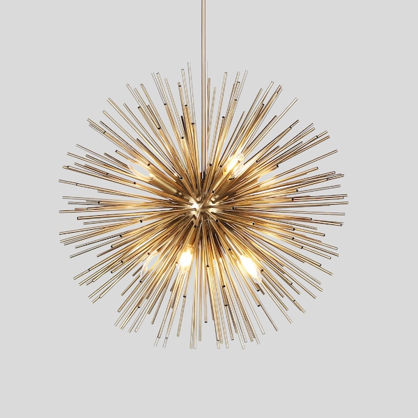 Brass Modern Style Sun Chandelier Lamp, Rose Gold Lighting, Art Deco Handmade Silver Pendant Lamp MODEL : OLIMPOS