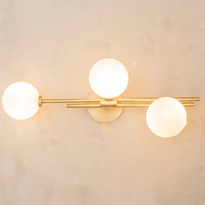 Bathroom Vanity Brass Wall Light, Frosted Glass Globe Wall Lamp, Modern Make Up Hanging Wall Lighting, Handmade Art Deco Sconce MODEL: LIKYA