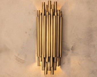 Industrial Brass Wall Lamp, Handmade Boho Style Tube Sconce, Modern Pipe Light Fixture, Art Deco Living Room Lighting, MODEL : BRUBECK