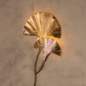 Handmade Ginkgo Double Leaf Sconce Lighting, Mid Century Gold Wall Lamp, Home Decor Wall Mounted Lamp MODEL : ASTARA