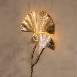 Handmade Ginkgo Double Leaf Sconce Lighting, Mid Century Gold Wall Lamp, Home Decor Wall Mounted Lamp MODEL : ASTARA