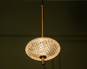 Vintage Brass Pendant Light, Art Deco Handmade Crystal Glass Lamp, Home Decor Hanging Lighting Housewarming Gift Ceiling Lamp MODEL: BURUNDI
