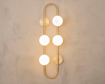 Grape Frosted Globe Glass Sconce, Handmade Unique Brass Wall Lamp, Housewarming Gift, Modern Vanity Lighting  MODEL : PONTUS