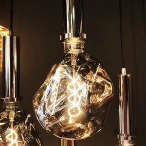 Modern Irregular Pendant Lighting, Smoky Silver & Amber Blown Glass Dimmable Lamp, Housewarming Gift Light