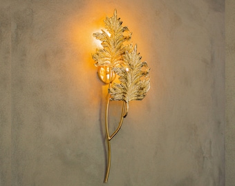 Sycamore Double Leaf Wall Sconce, Natural Shaped Lighting, Handmade Gold Lamp, Home Decor Wall Mounted Lamp, Art Decor Light MODEL: GENCE