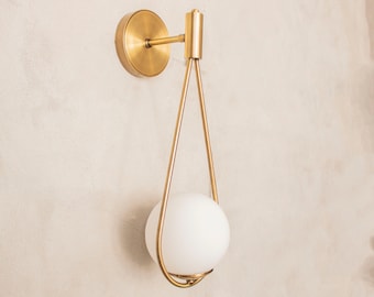 Handmade Brushed Brass & Glass Wall Sconce - Modern Bedroom Lighting