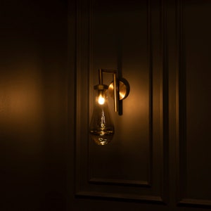 Amber / Smoky Glass Sconce, Drop Brass / Chrome Wall Lighting, Modern Home Decor, Art Deco LED Light, Housewarming gift Lamp, MODEL :BENIN image 8