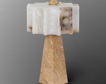Luxury Travertine Desk Lamp: Abha Model Modern Stone Nightstand Light