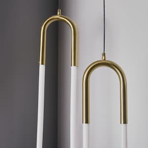 Three Color Led Lighting, Opal Plexiglass Brushed Brass Pendant Light, Art Deco Handmade Ceiling Lamp Model: DARA image 5