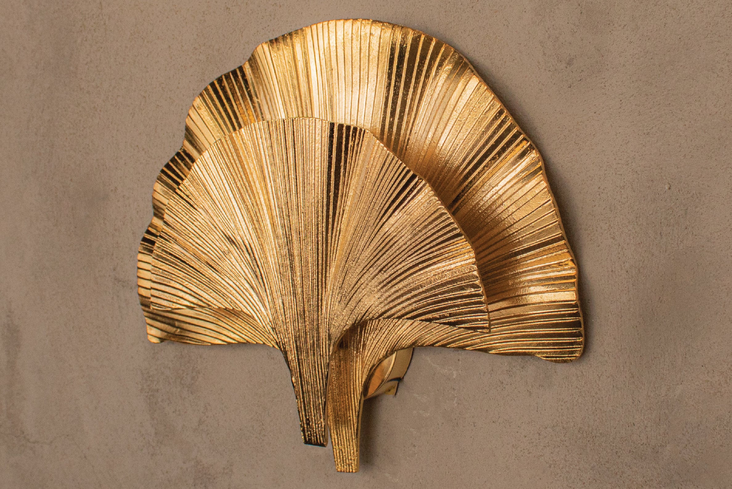 Mid Century Ginkgo Leaf Wall Sconce: Handmade Gold Art Deco Lamp