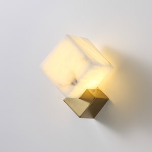 Cube Marble Wall Lamp for Entryways or Bedrooms Brass Sconce, Handmade LED Light, Vanity Wall Lighting, Art Deco Lighting, MODEL: DORIS