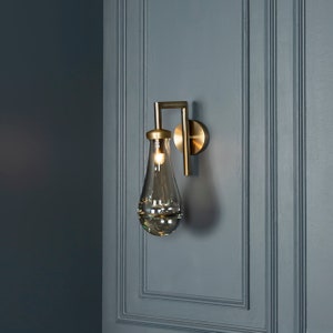 Amber / Smoky Glass Sconce, Drop Brass / Chrome Wall Lighting, Modern Home Decor, Art Deco LED Light, Housewarming gift Lamp, MODEL :BENIN image 6
