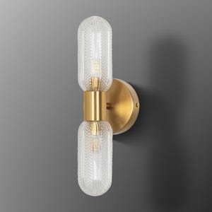 Art Deco Brushed Brass Wall Sconce: Handmade Glass Vanity Light